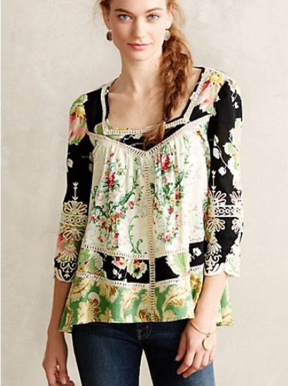 Anthropologie Vanessa Virginia Prateria Cotton Floral Top Boho Romantic Size 4